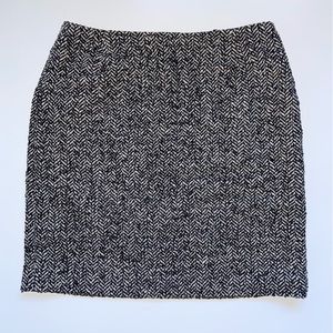 Eddie Bauer Herringbone Tweed Pencil Skirt Wool Blend Size 14 Black Ivory